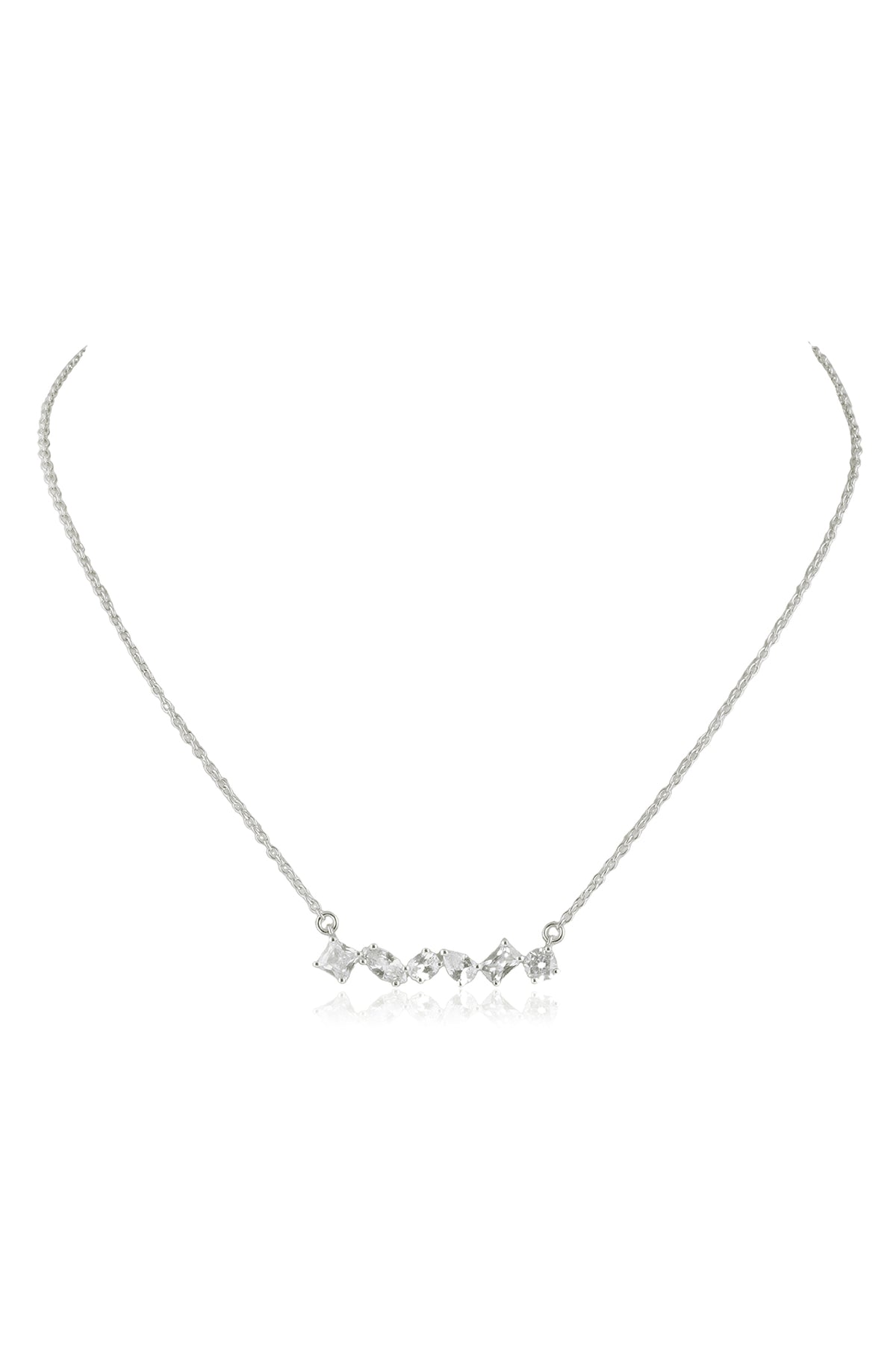 Gold Multi Shape CZ Flower Necklace