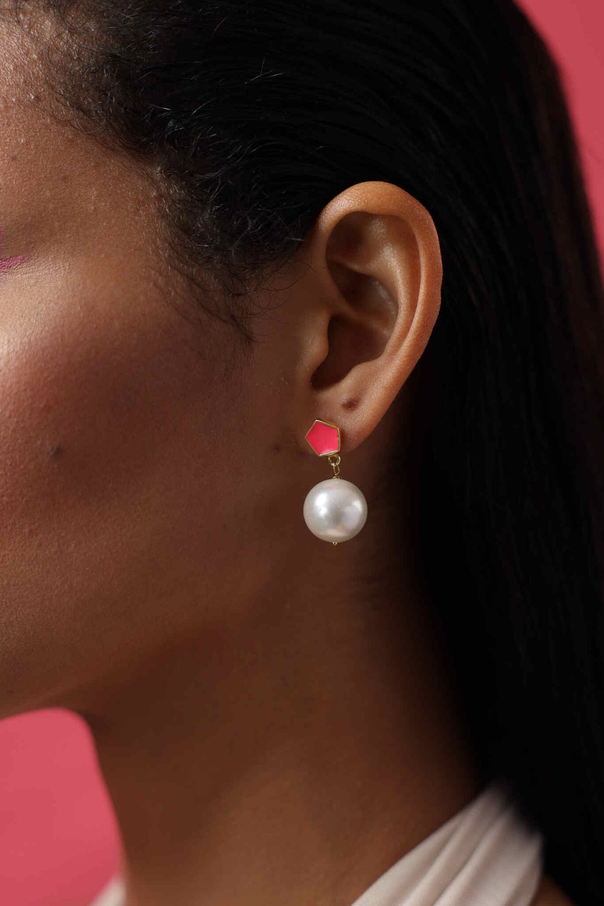 Pink Enamel Geometric Stud Earrings
