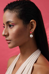 Pink Enamel Geometric Stud Earrings