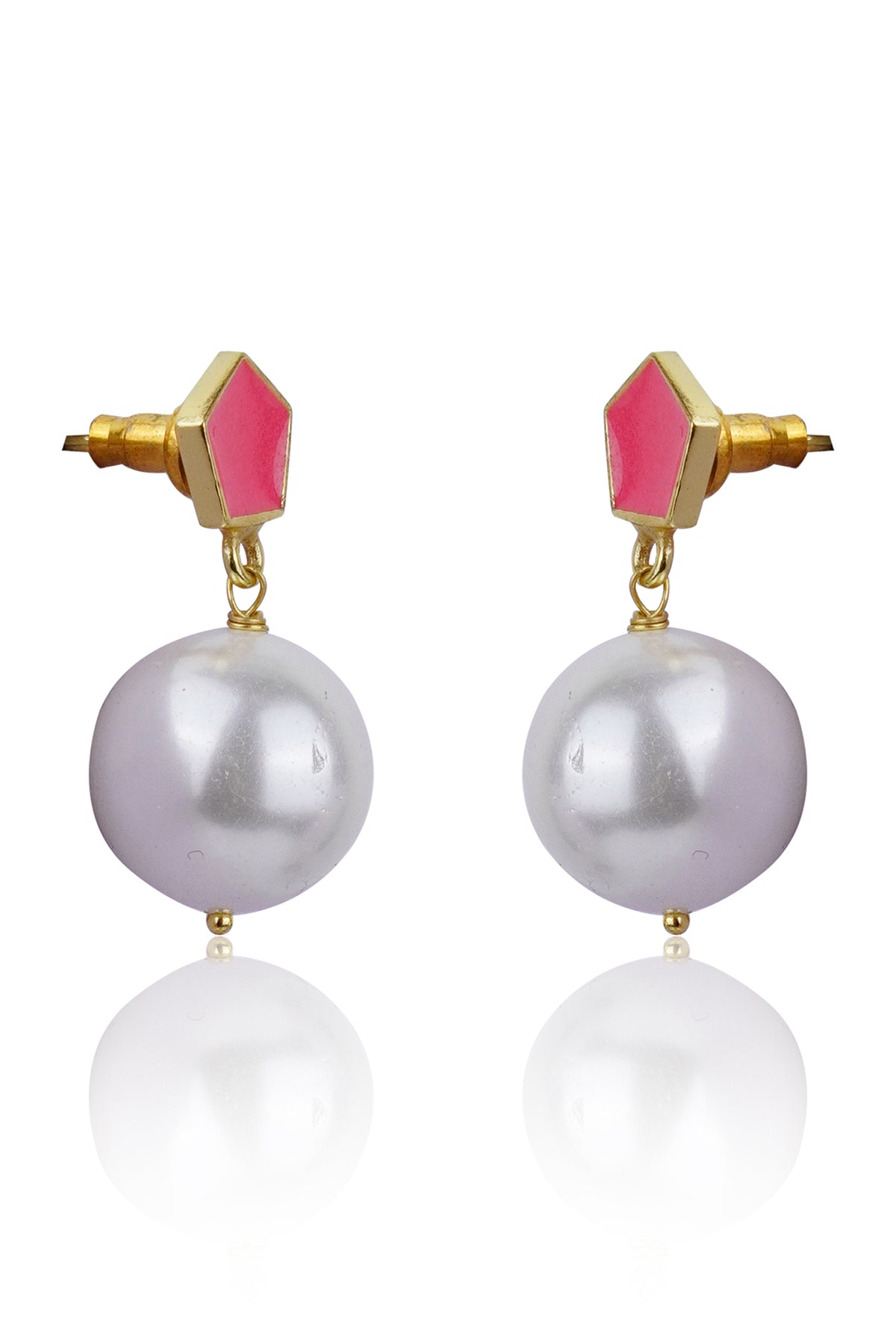 Pink Enamel Geometric Stud Earrings