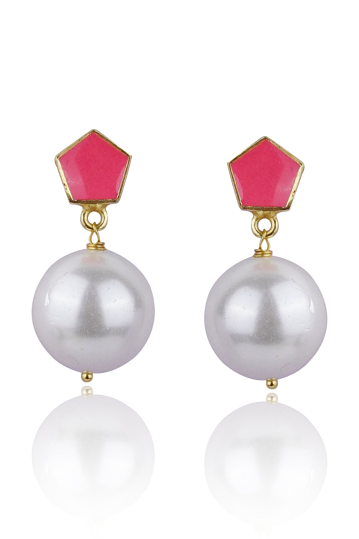 Pink Enamel Geometric Stud Earrings
