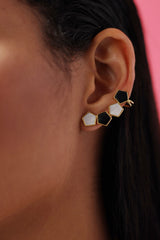 Dual Tone Stone Minimal Stud Earrings