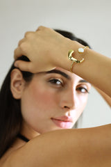 Gold Pearl White Minimal Statement Bangle