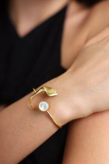 Gold Pearl White Minimal Statement Bangle