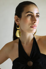 Gold Sculptural Long Drop Statement Earrings