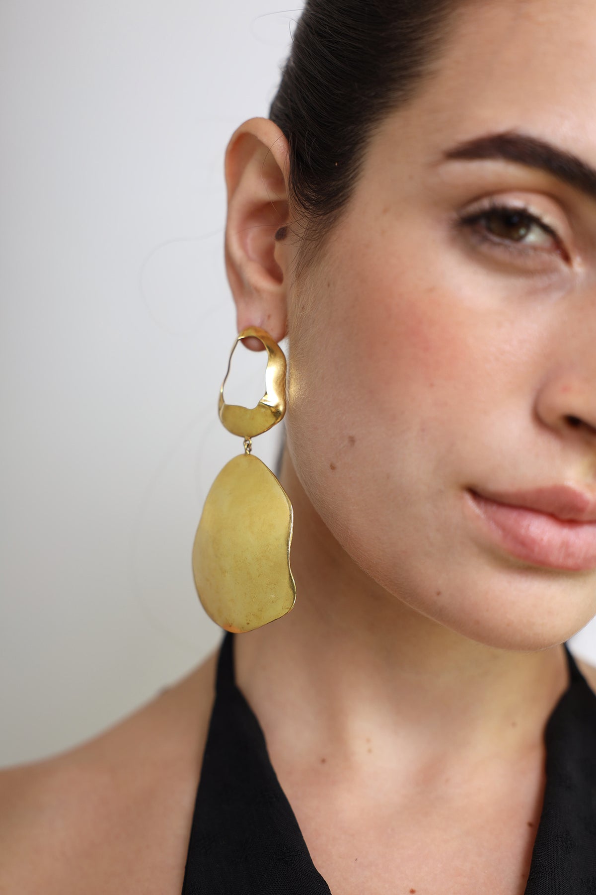 Gold Sculptural Long Drop Statement Earrings