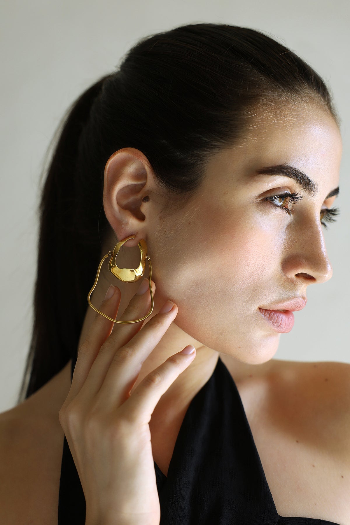 Gold Fluid Sculpted Hoop Earrings