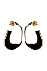 Gold Contemporary Black Enamel Statement Hoops