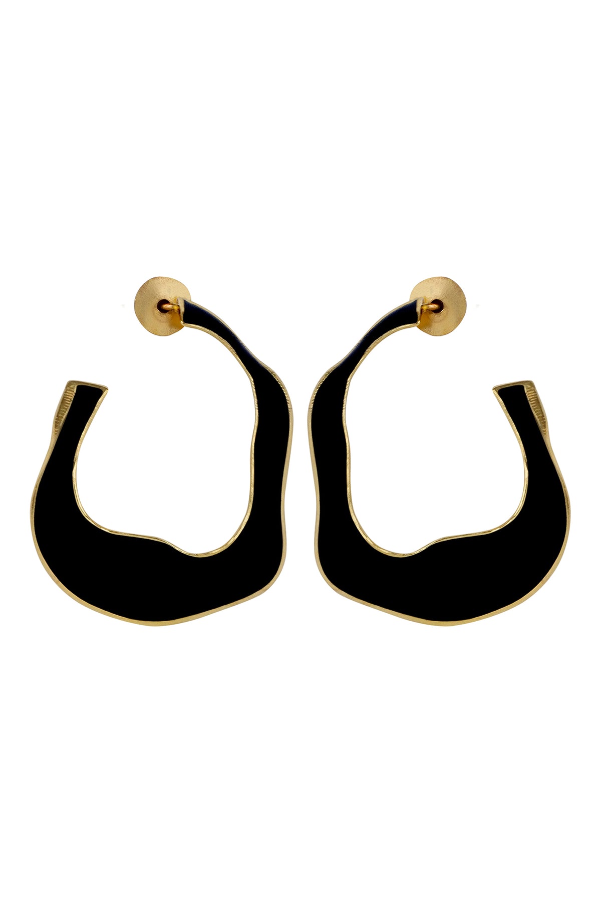 Gold Contemporary Black Enamel Statement Hoops