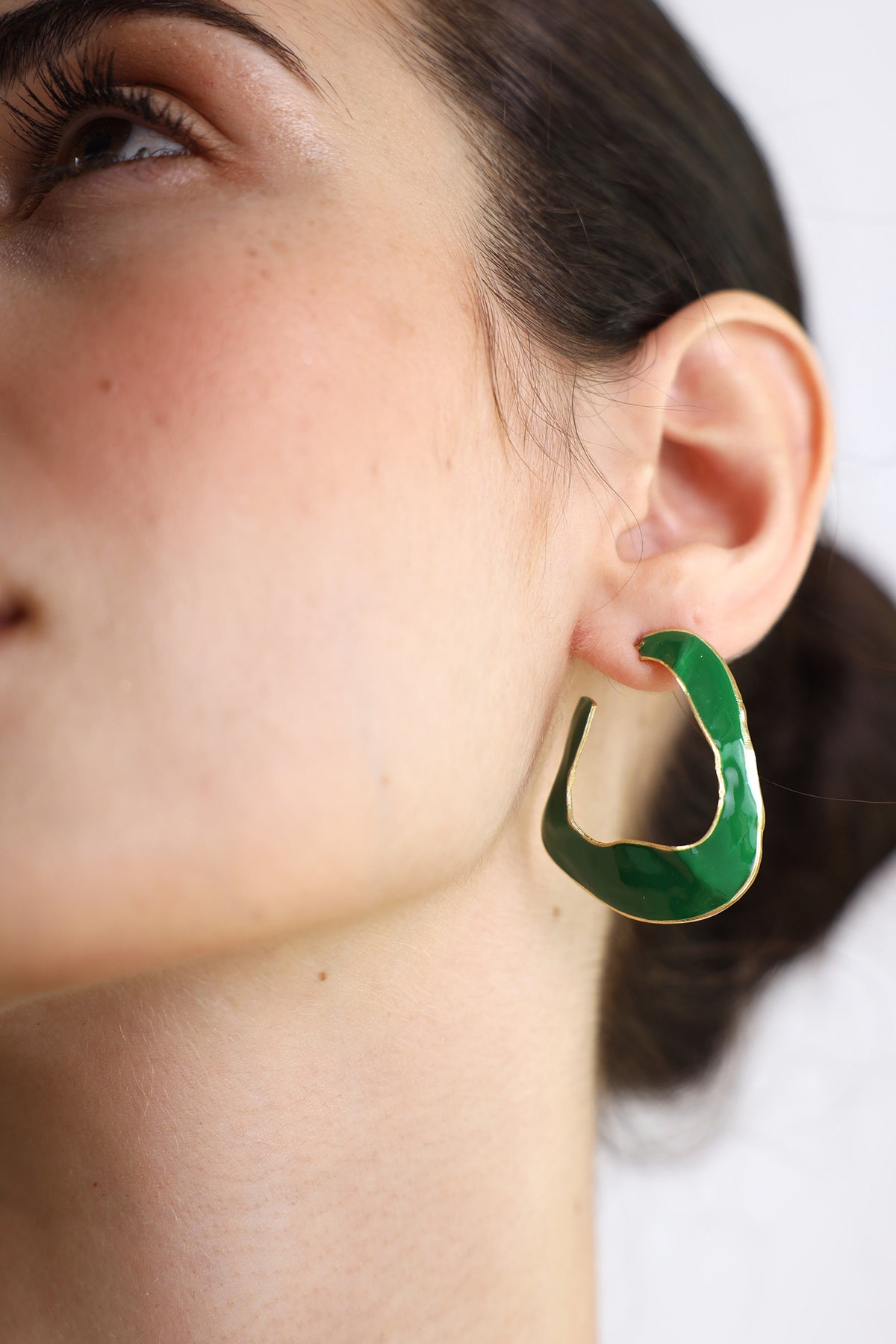 Gold Contemporary Green Enamel Statement Hoops