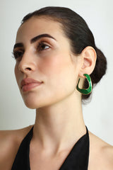 Gold Contemporary Green Enamel Statement Hoops