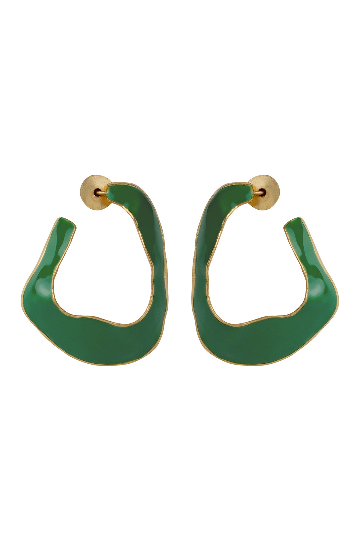 Gold Contemporary Green Enamel Statement Hoops