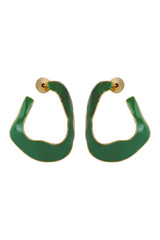 Gold Contemporary Green Enamel Statement Hoops