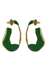 Gold Contemporary Green Enamel Statement Hoops