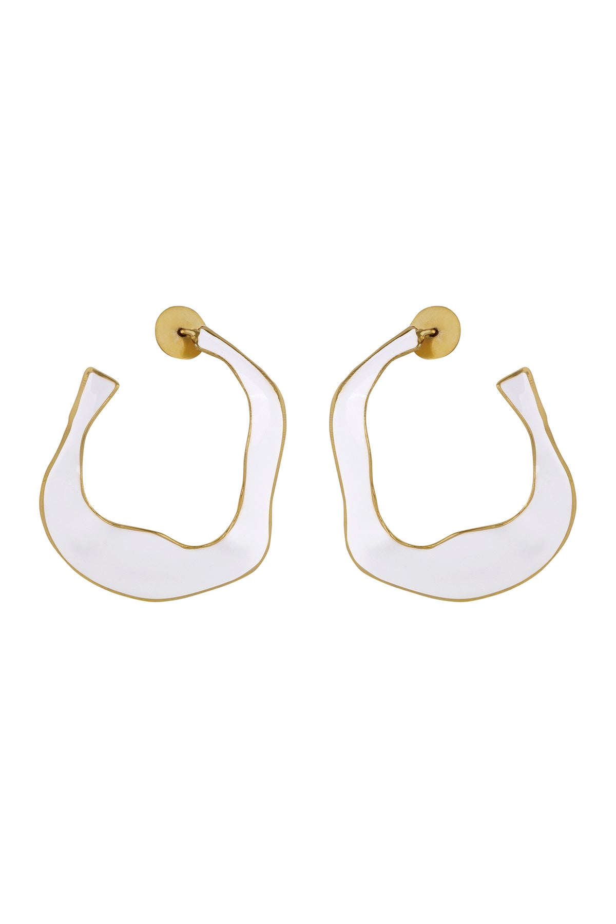 Gold Contemporary White Enamel Statement Hoops
