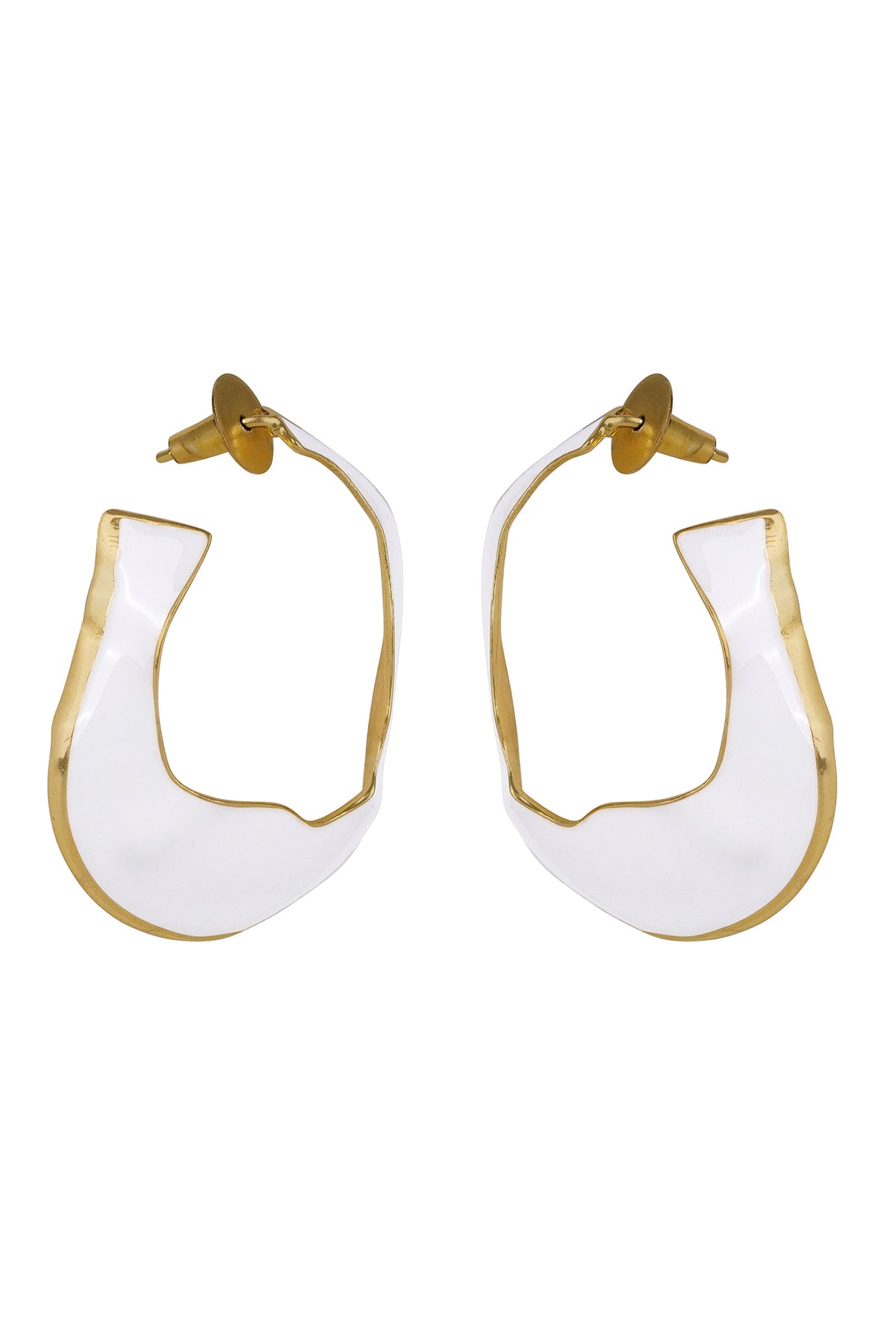 Gold Contemporary White Enamel Statement Hoops