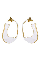 Gold Contemporary White Enamel Statement Hoops