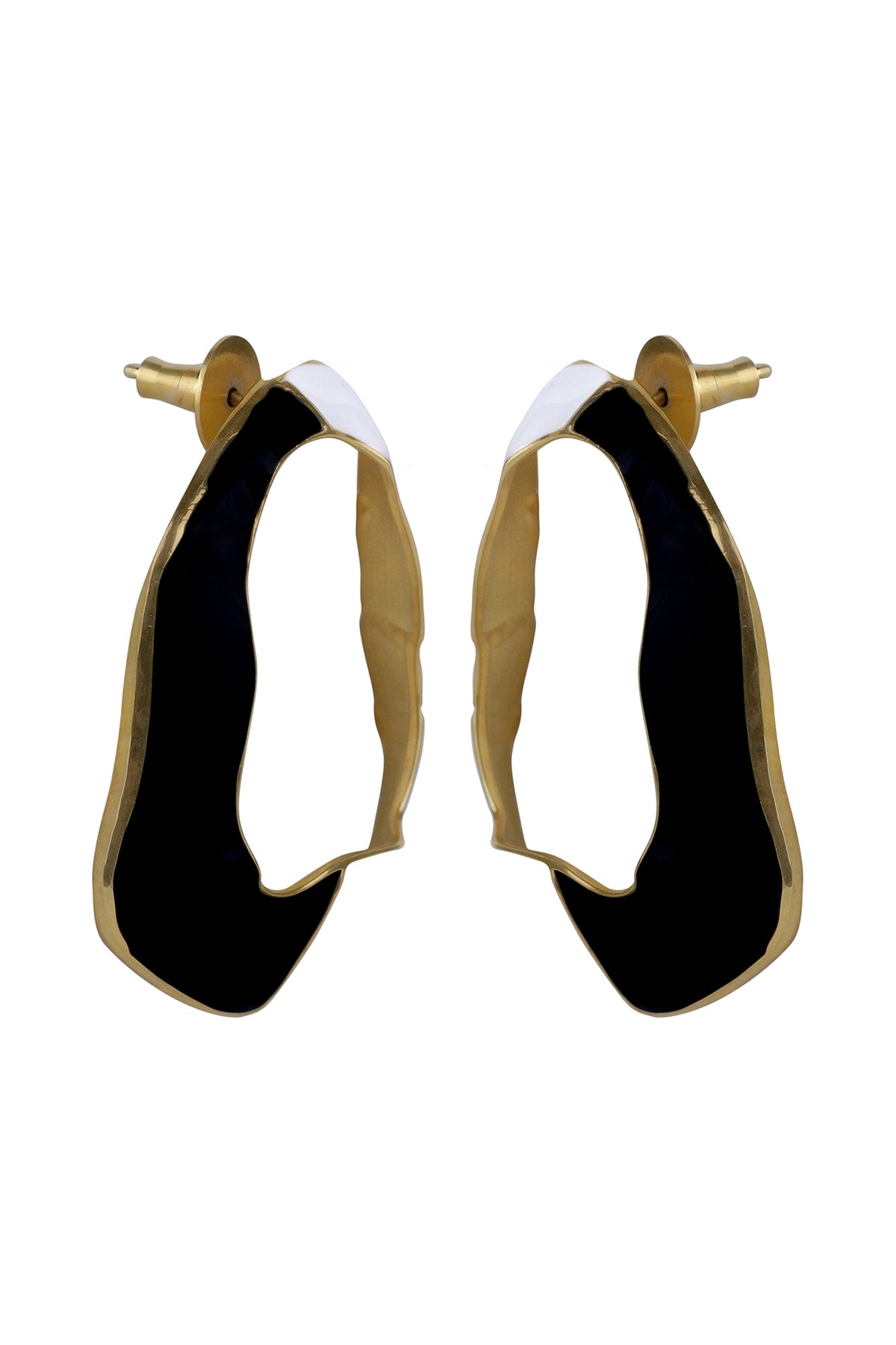 Gold Dual Tone Enamel Drop Earrings