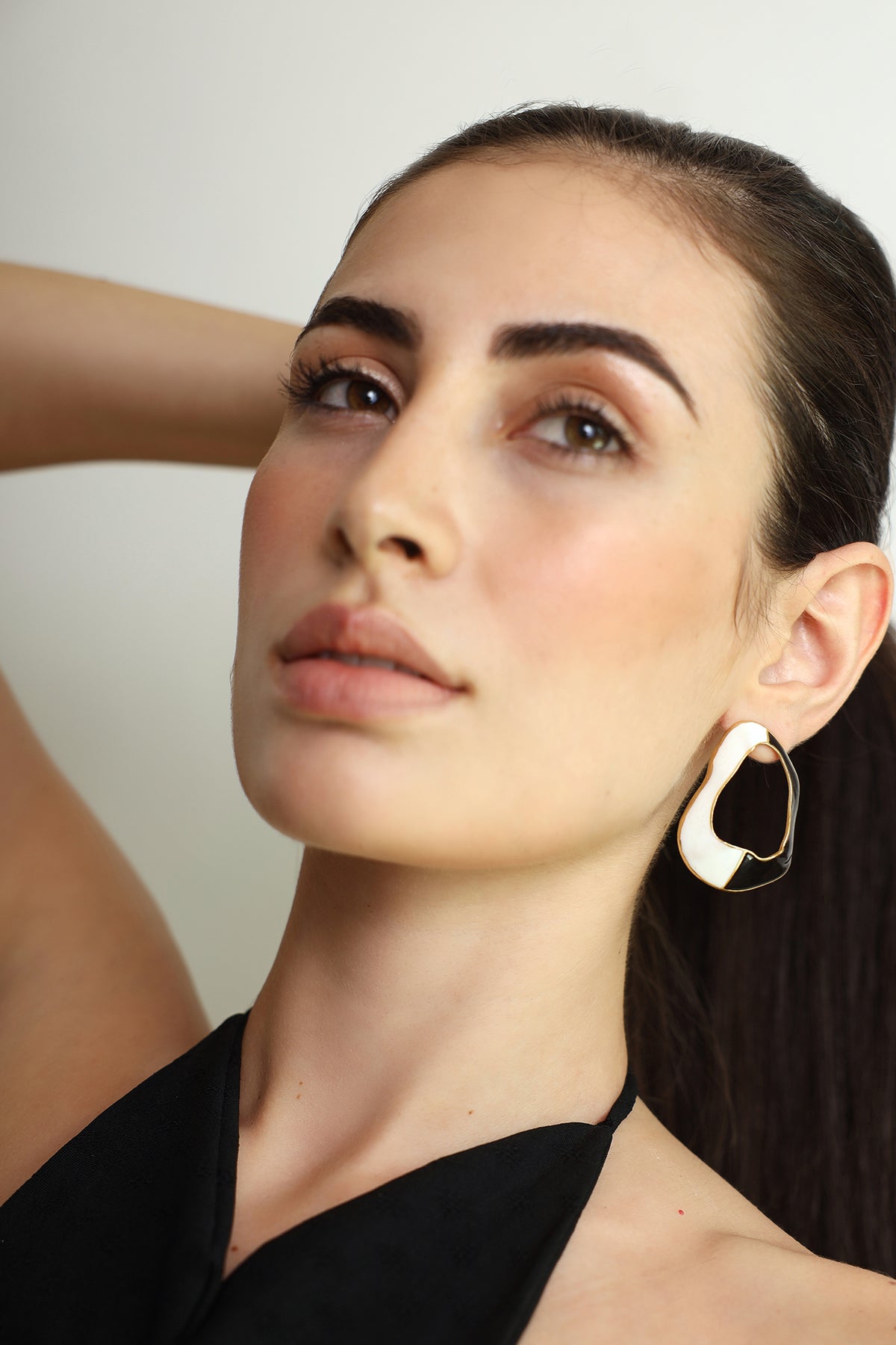 Gold Dual Tone Enamel Drop Earrings