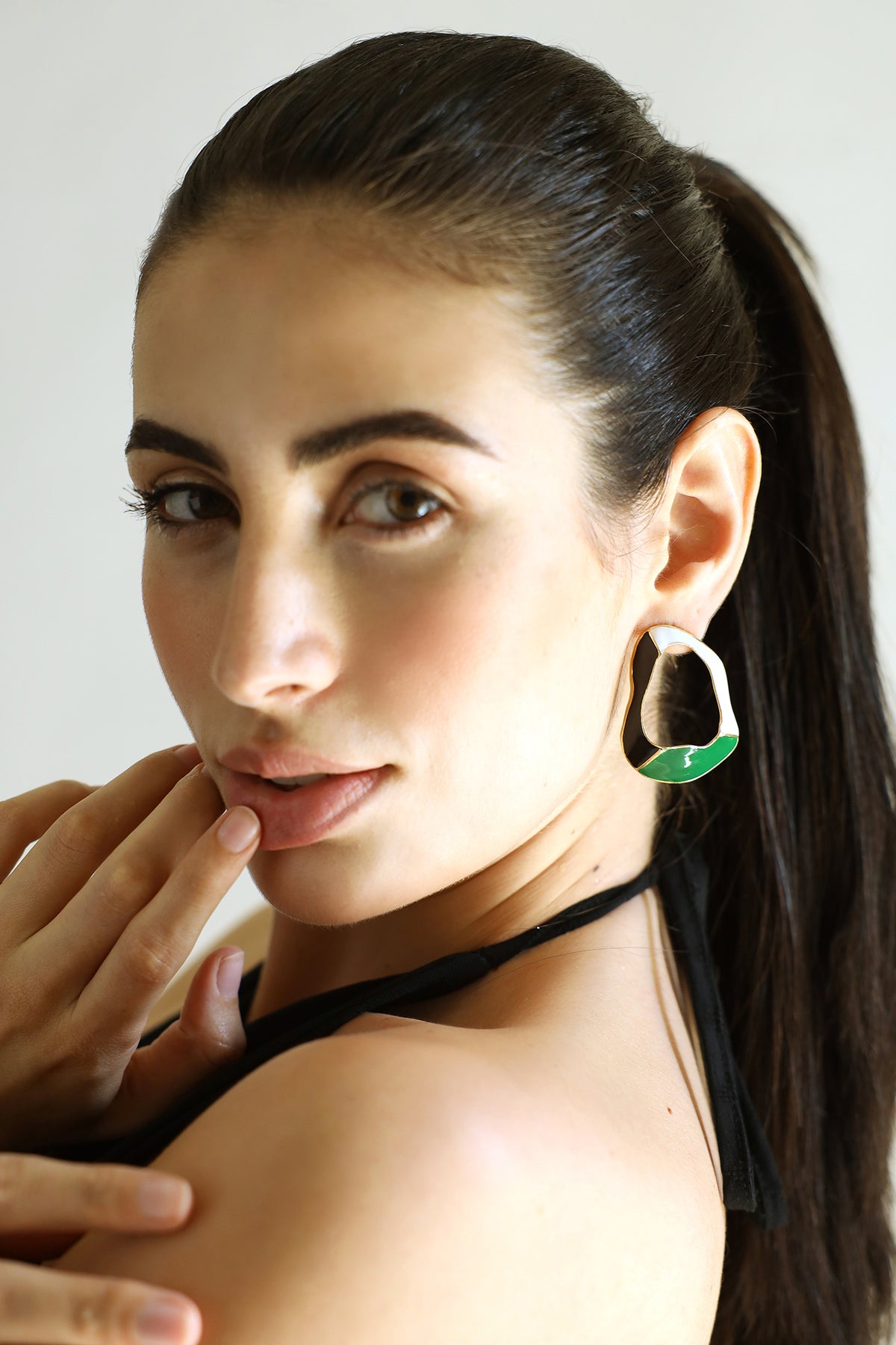Gold Artistic Enamel Statement Stud Earrings