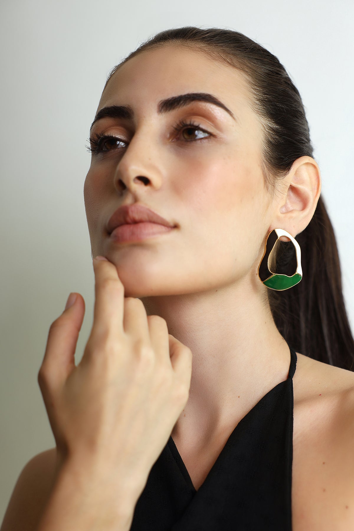 Gold Artistic Enamel Statement Stud Earrings