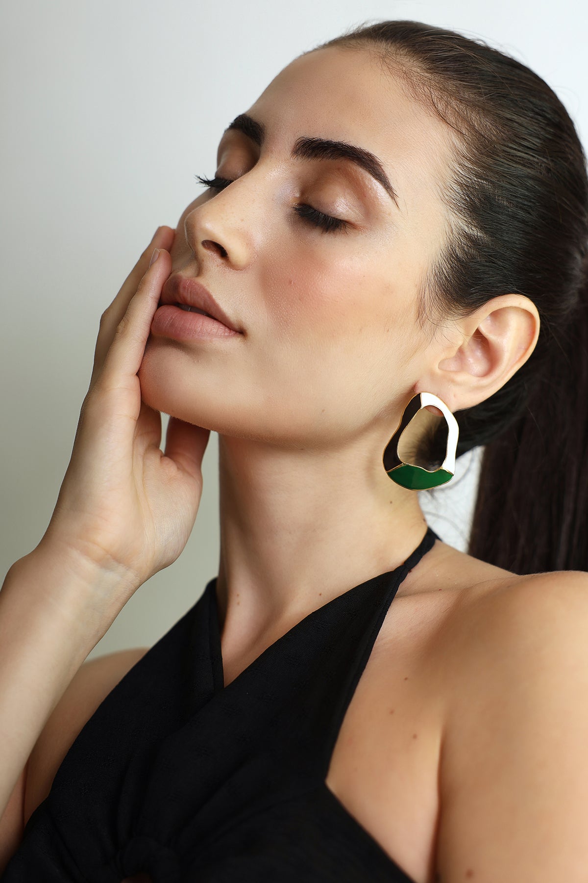 Gold Artistic Enamel Statement Stud Earrings