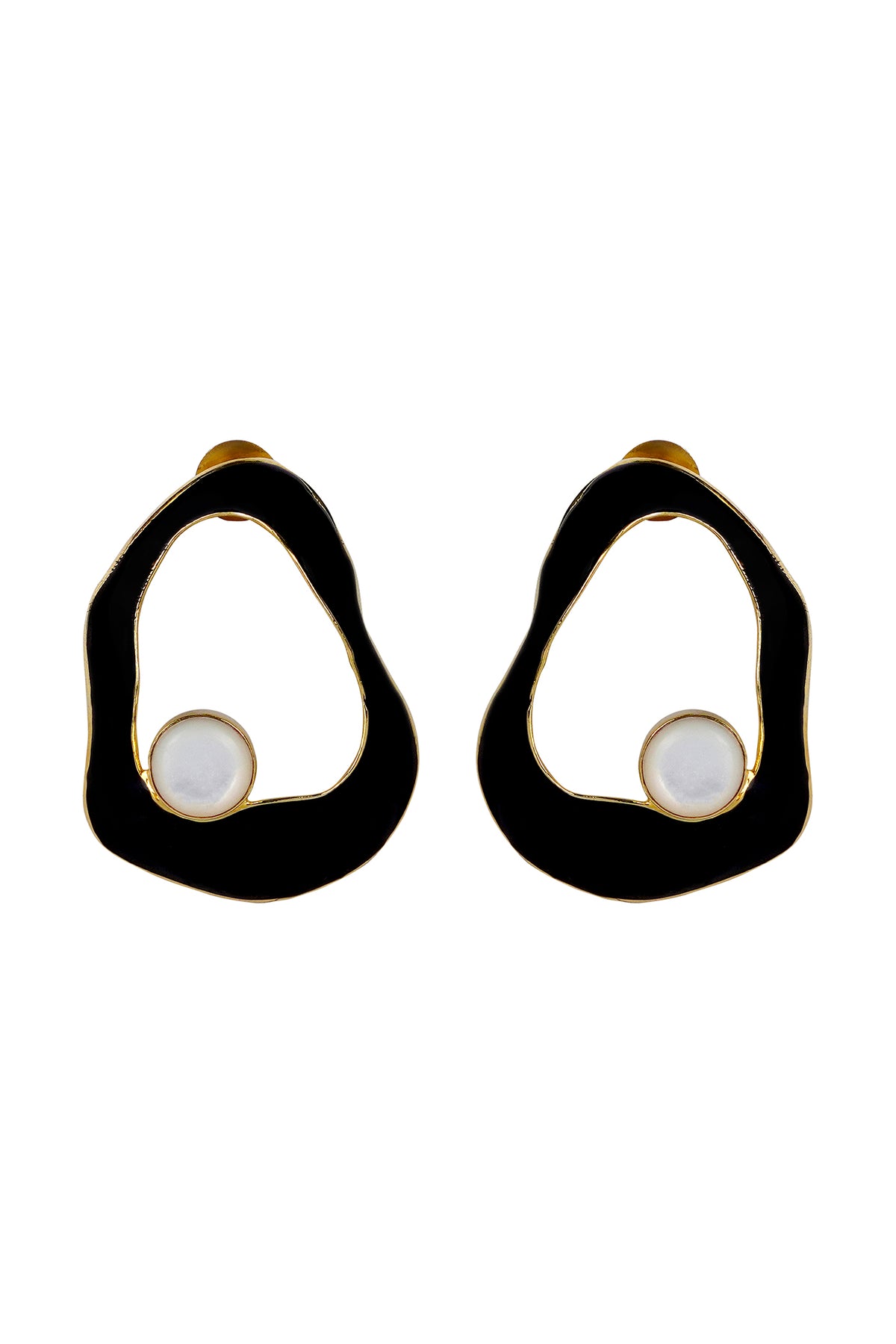 Gold Modern Enamel Drop Stud Earrings