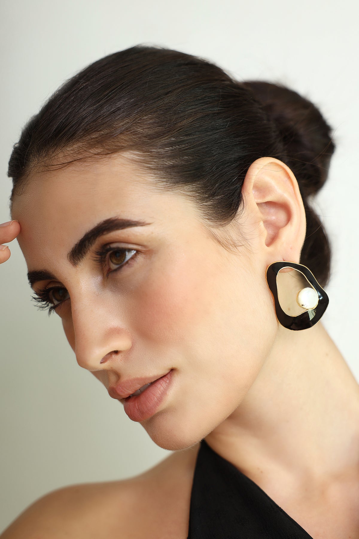 Gold Modern Enamel Drop Stud Earrings