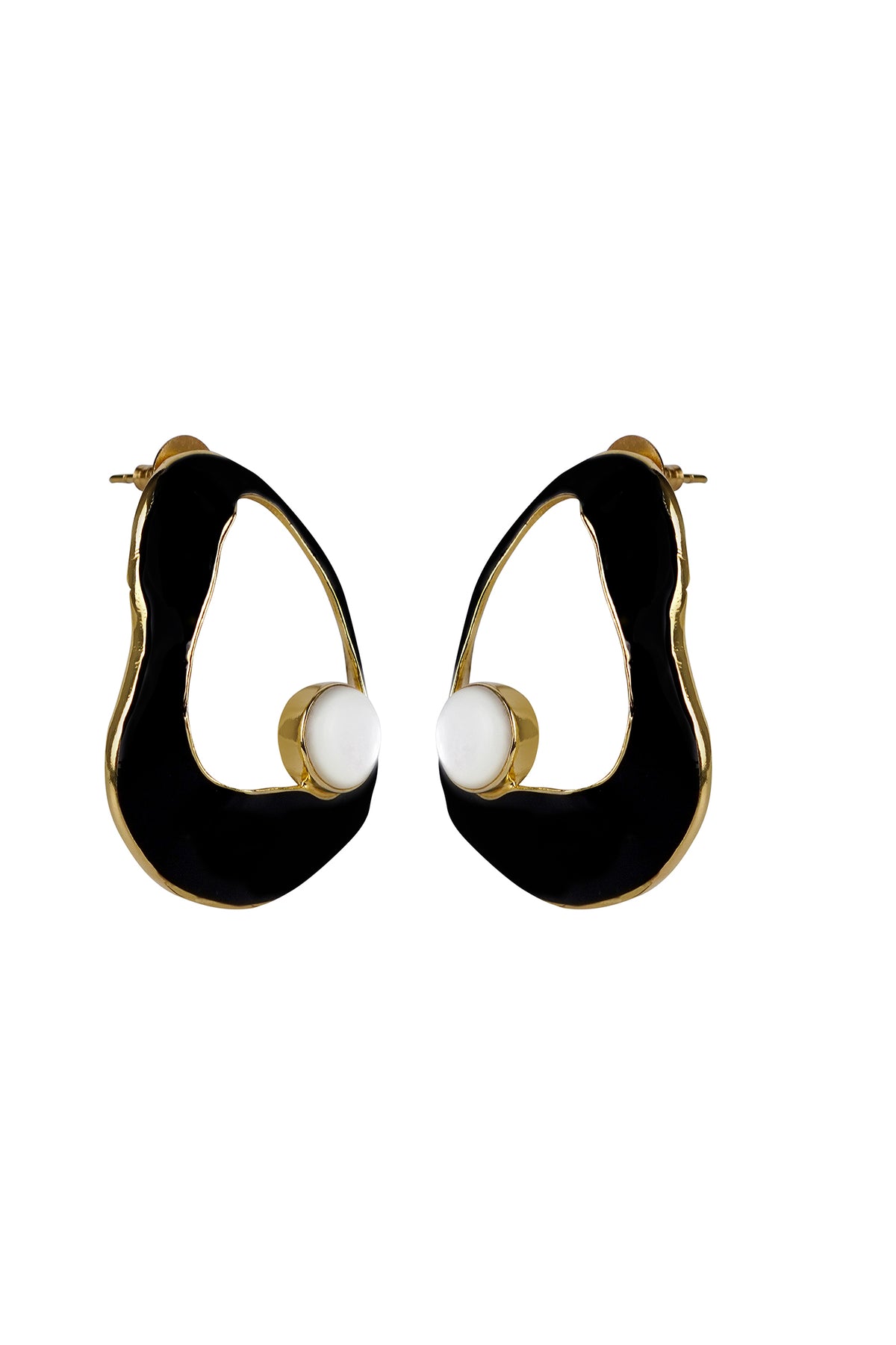 Gold Modern Enamel Drop Stud Earrings