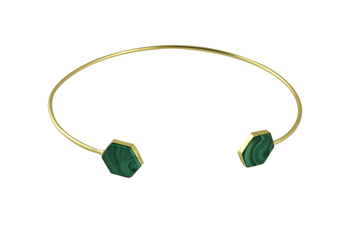 Gold Semi-Precious Stone Choker Necklace - Green