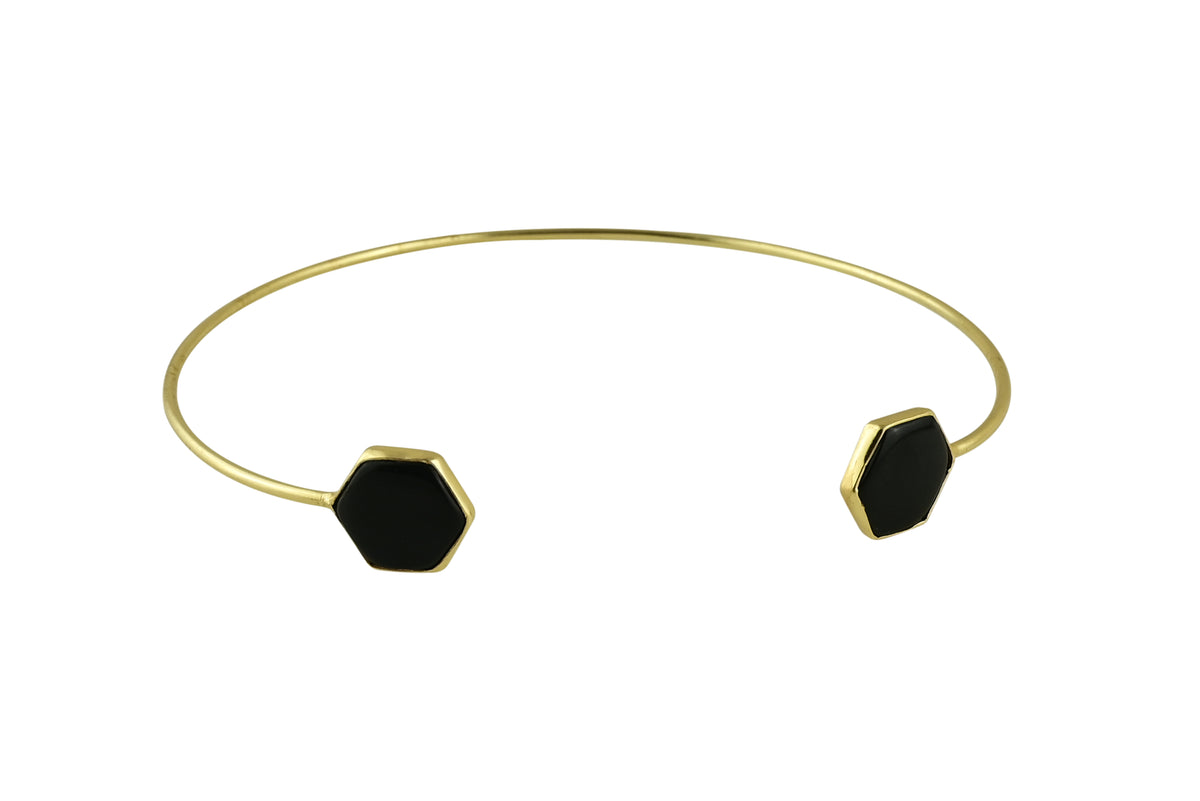 Gold Semi-Precious Stone Choker Necklace - Black