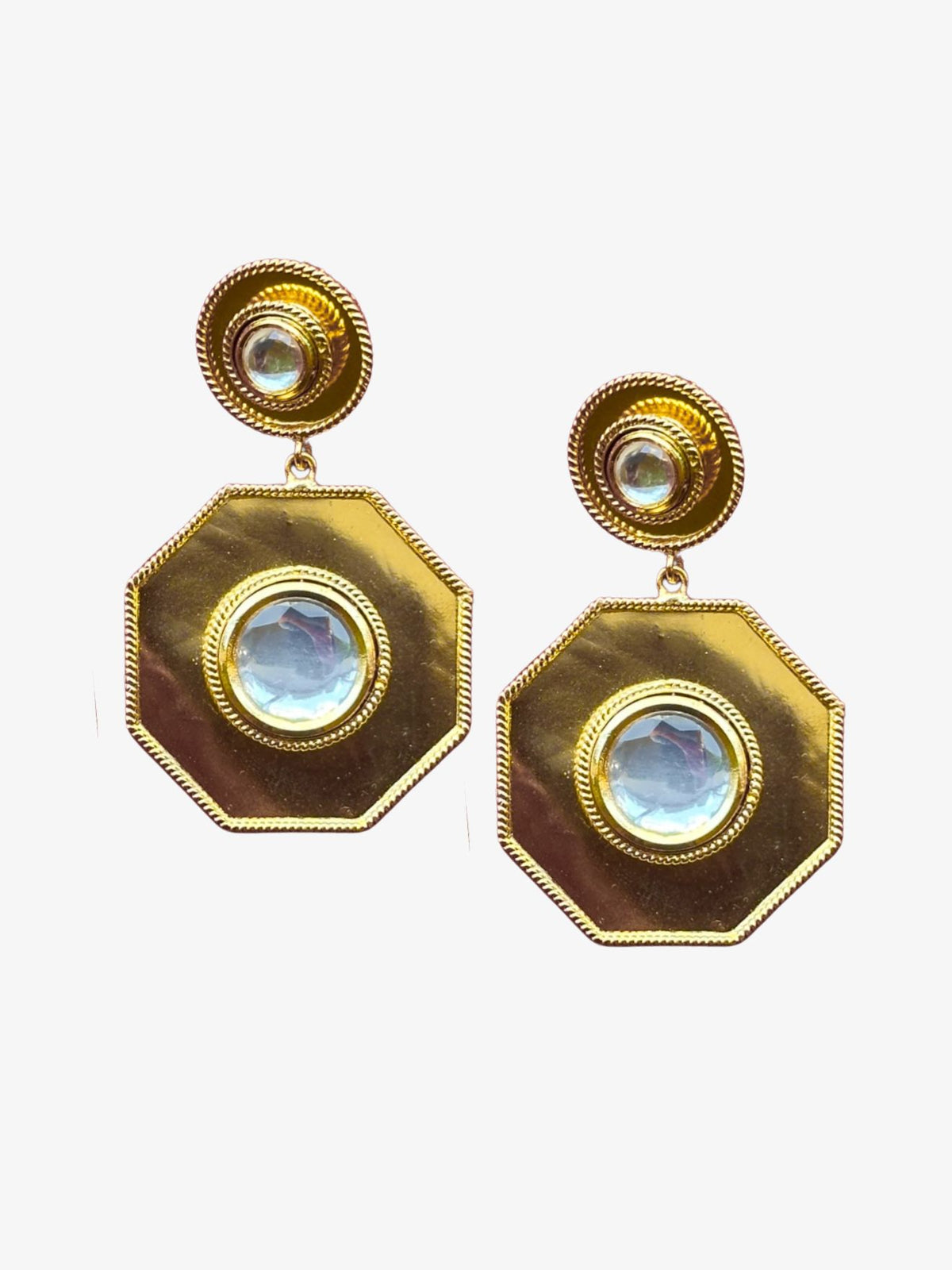 Polki Hexagon Earrings - Gold