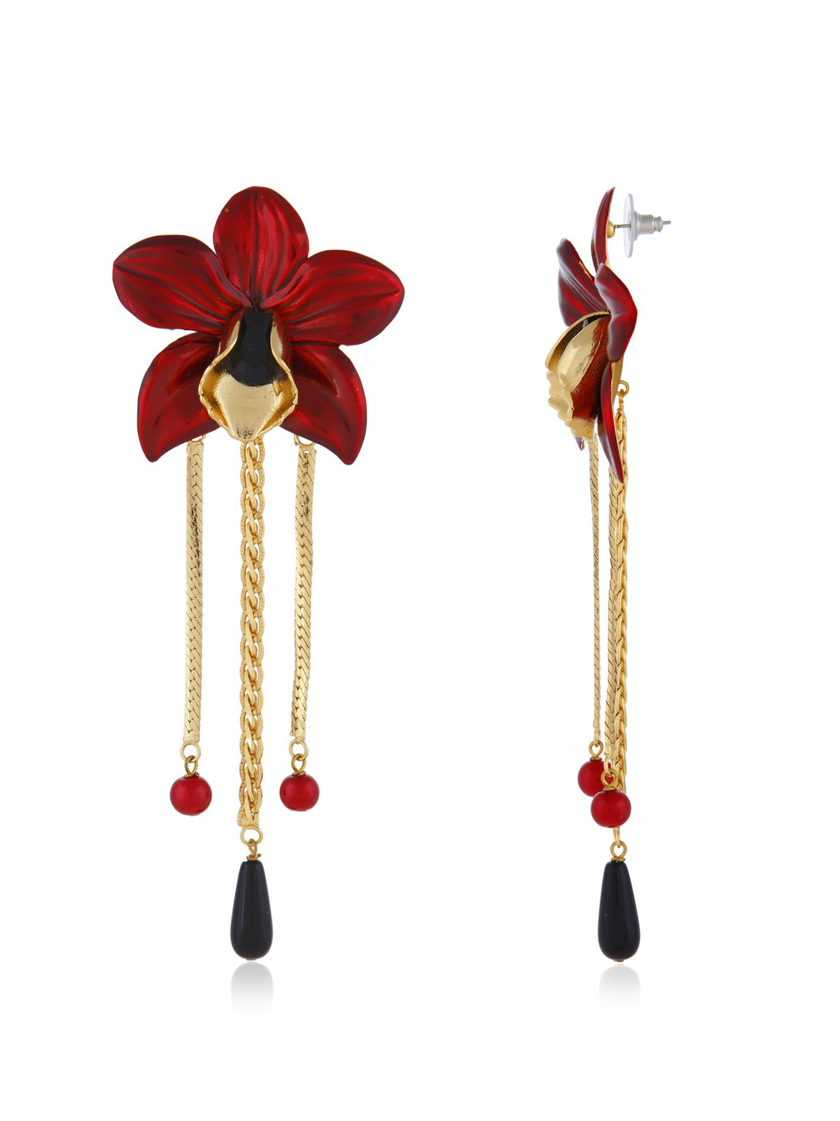 Red Orchid Dangler Earrings