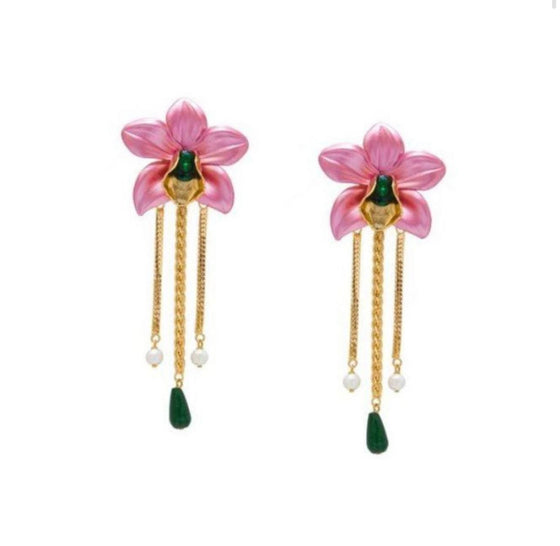 Pink Orchid Dangler Earrings