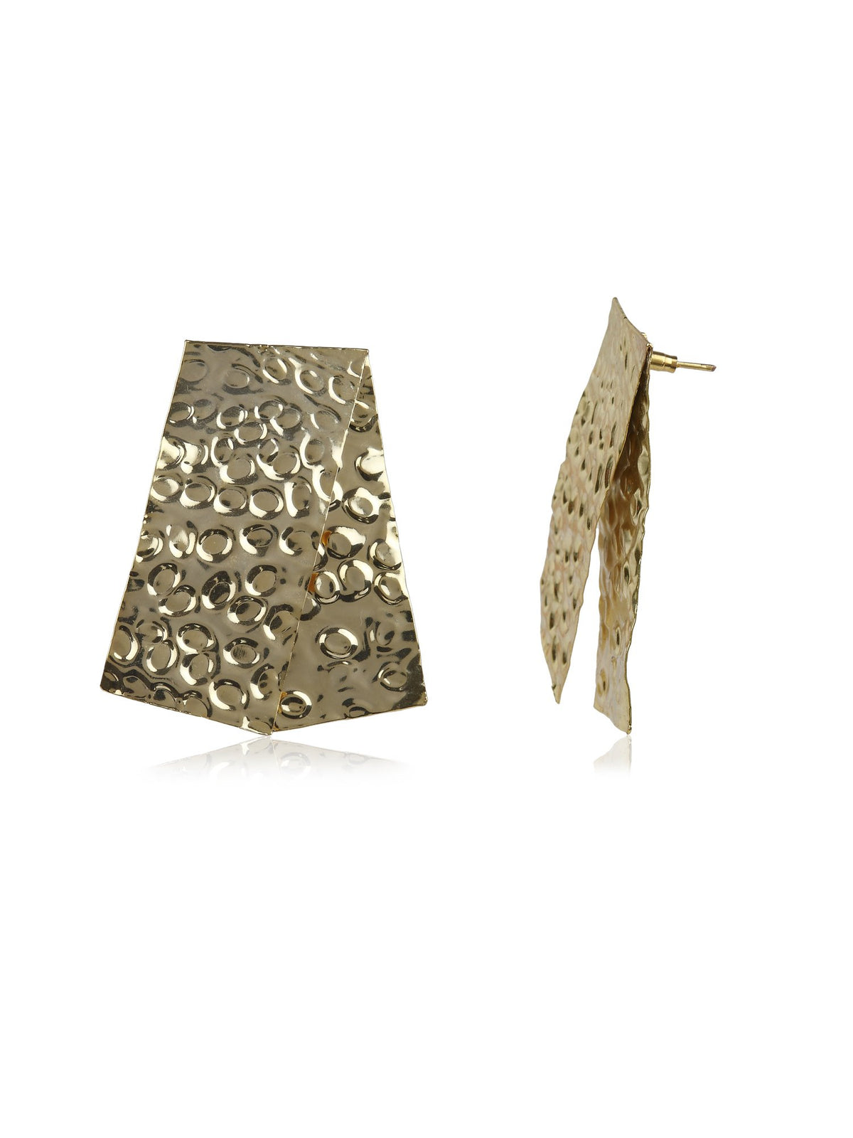 Beaten Rectangle Earrings - Gold