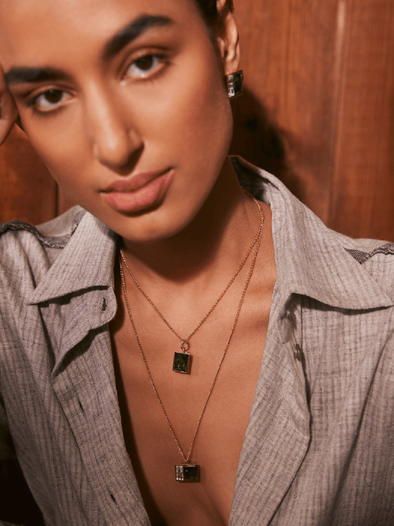 Two Tone Crystal Pendant Necklace