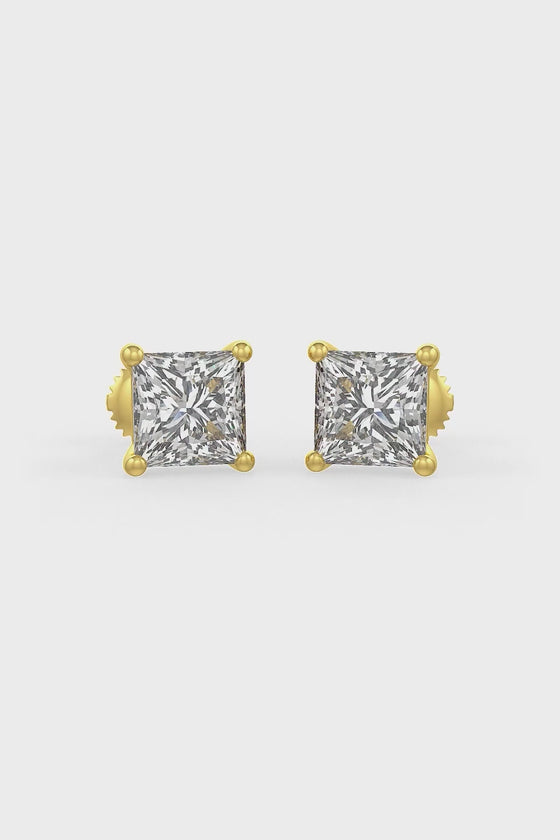 Square Shaped Solitaire Stud Earrings