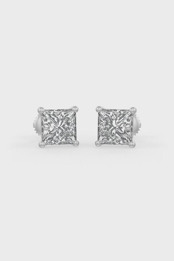 Square Shaped Solitaire Stud Earrings