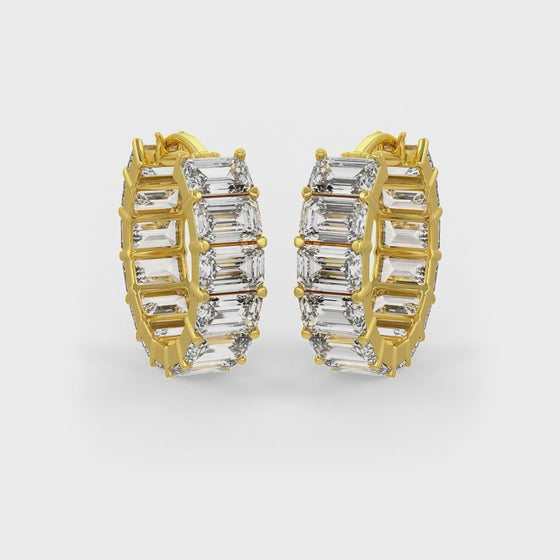 Emerald Cut Solitaire Hoop Earrings
