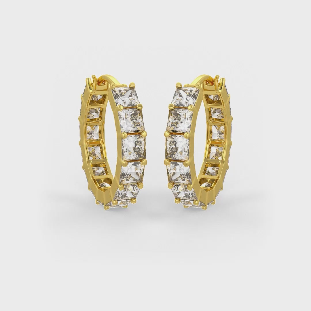 Square Shaped Solitaire Hoop Earrings