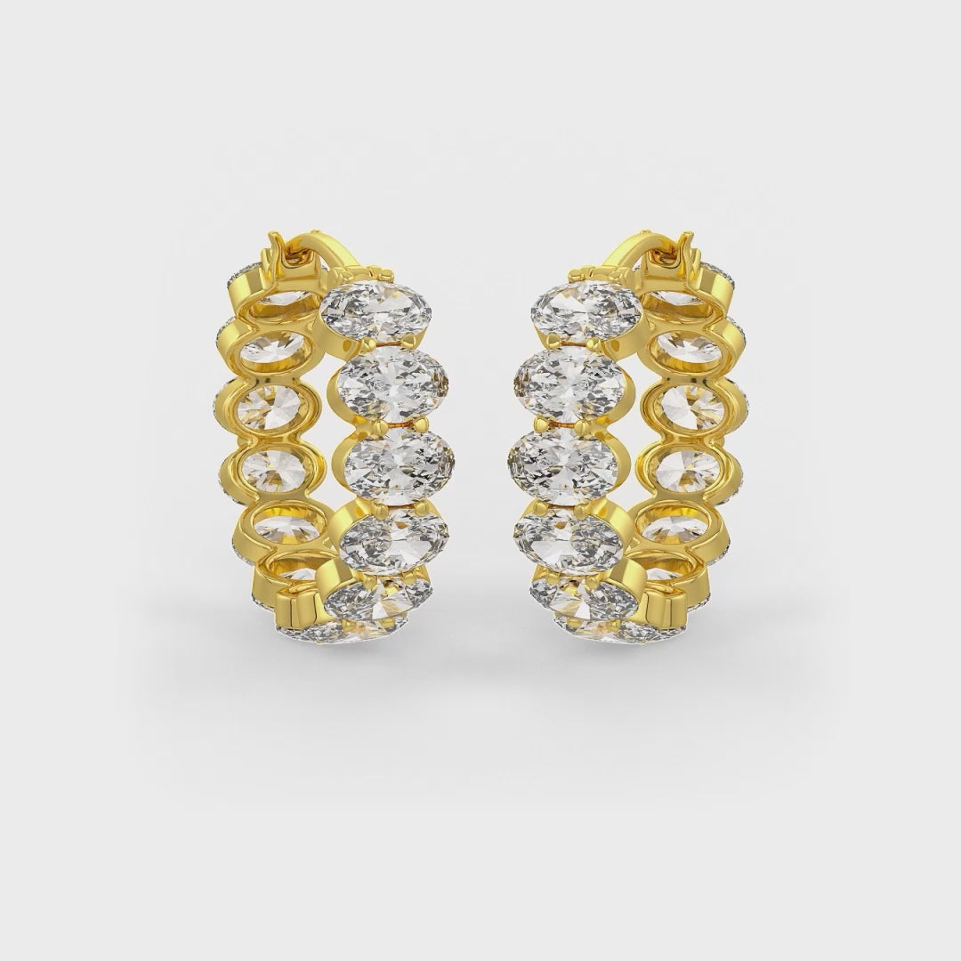Oval Shaped Solitaire Hoop Earrings