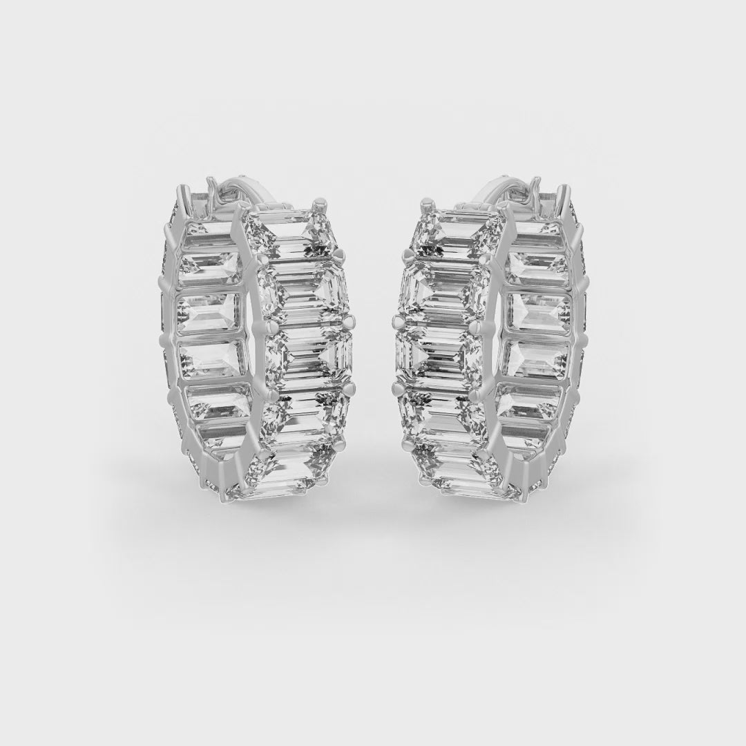 Emerald Cut Solitaire Hoop Earrings