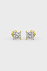Square Shaped Solitaire Stud Earrings
