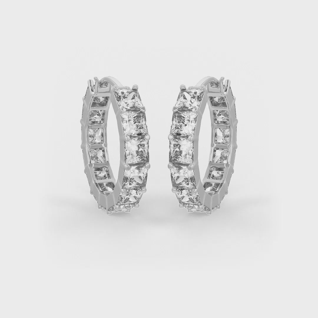 Square Shaped Solitaire Hoop Earrings
